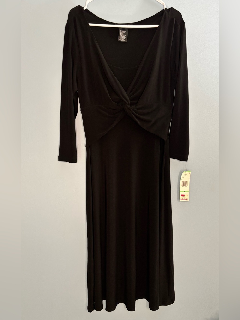 NWT Jones New York Black Long Sleeve Midi Dress Twist Knot Detail Womens Size 8